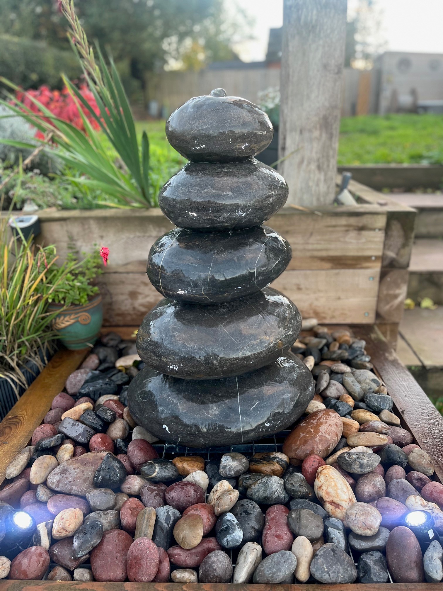 Cascading polished limestone Pebble  Fountain, 45x35x76cm H, 5pcs/set