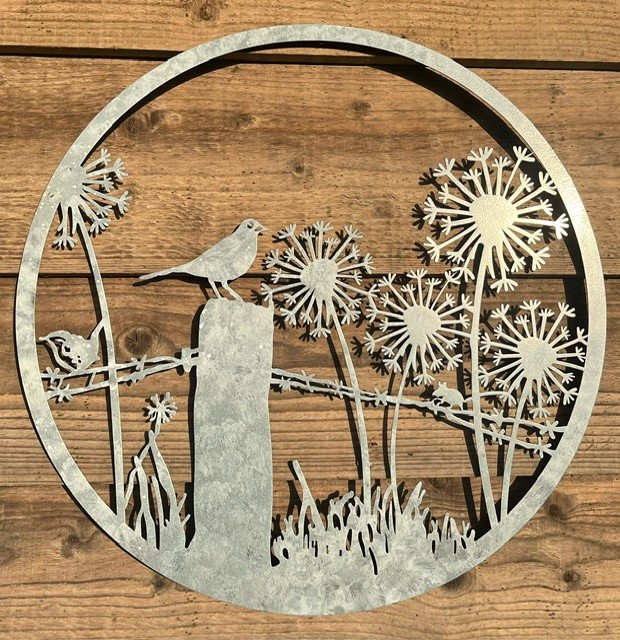 Blackbird on fence 50cm antique grey finish